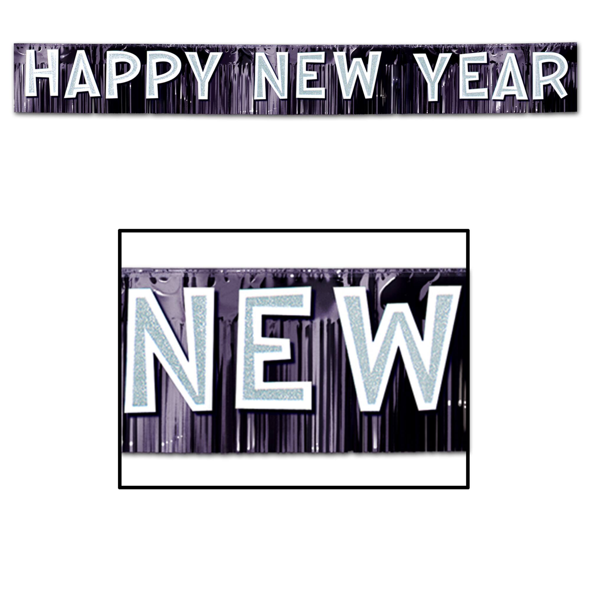 Beistle 9.5ft. Black, Silver & White Happy New Year Metallic Banner